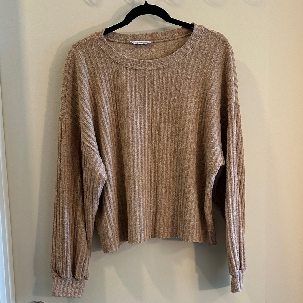 Zara Brown Ribbed Crew Neck Sweater